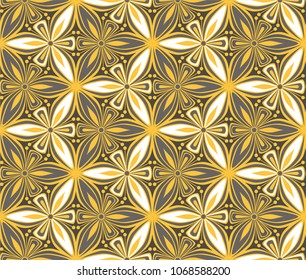 graphic flower arabesque pattern vector illustration. mandala ornament. grey, black and yellow geometric floral line oriental seamless pattern. flower of life background for fabric, wallpaper design