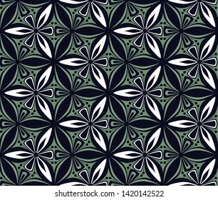 graphic flower arabesque pattern vector illustration. mandala ornament. grey, black and yellow geometric floral line oriental seamless pattern. flower of life background for fabric, wallpaper design -