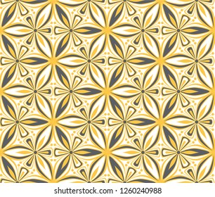 graphic flower pattern vector illustration. arabesque mandala ornament. grey, black and yellow geometric floral oriental seamless pattern. flower of life background for fabric, wallpaper design
