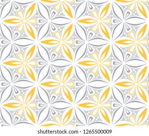graphic flower pattern vector illustration. arabesque mandala ornament. grey, black and yellow geometric floral oriental seamless pattern. flower of life background for fabric, wallpaper design