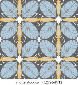 graphic flower pattern vector illustration. geometric floral line oriental seamless pattern. spring cherry flower background, wallpaper design mandala ornament.