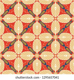 graphic flower pattern vector illustration. gold and red geometric floral line chinese seamless pattern. spring cherry flower background, wallpaper design mandala ornament.