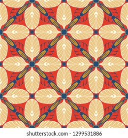 graphic flower pattern vector illustration. gold and red geometric floral line chinese seamless pattern. spring cherry flower background, wallpaper design mandala ornament.