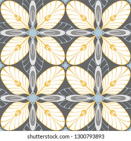 graphic flower pattern vector illustration. geometric floral line oriental seamless pattern. spring cherry flower background, wallpaper design mandala ornament.