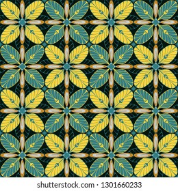 graphic flower pattern vector illustration. geometric floral line oriental seamless pattern. spring cherry flower background, wallpaper design mandala ornament.