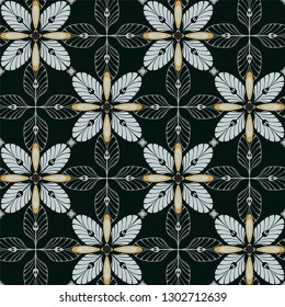 graphic flower pattern vector illustration. geometric floral line oriental seamless pattern. spring cherry flower background, wallpaper design mandala ornament.