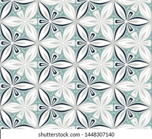 graphic flower pattern vector illustration. mandala ornament. grey, black and blue geometric floral line oriental seamless pattern. flower of life background for fabric, wallpaper design