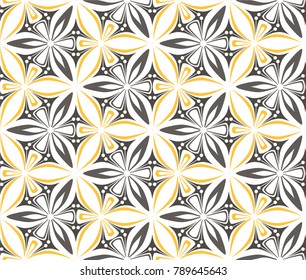 graphic flower pattern vector illustration. traditional ornament. grey, black and yellow geometric floral line oriental seamless pattern. flower of life background for fabric, wallpaper design texture