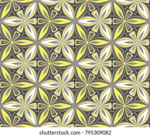graphic flower pattern vector illustration. traditional ornament. grey, black and yellow geometric floral line oriental seamless pattern. flower of life background for fabric, wallpaper design texture