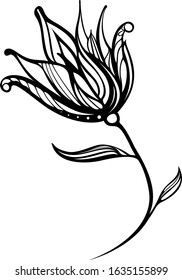 Graphic flower.Hand drawn vector illustration.Abstract flower. Decorative flower. Stylized. Line art. Doodling. Zentangle. Black and white. 