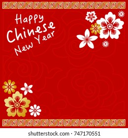 Graphic flowers and cloud Chinese style background 