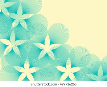 graphic flowers poster background in blue and ivory