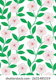 Graphic flowers, red line flowers on white background, seamless pattern for decorating fashion design, fabric, wallpaper and all kinds of prints.