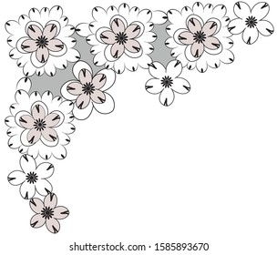Graphic flowers vector corner in two color 