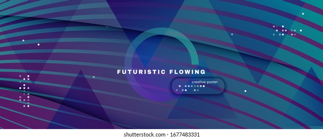 Graphic Fluid. Abstract Flow Line Poster. Color Dynamic Brochure. Vibrant Technology Illustration. Geometric Graphic Fluid. Blue Memphis Concept. 3d Creative Background. Graphic Fluid.