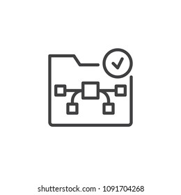 Graphic folder with check mark outline icon. linear style sign for mobile concept and web design. Graphic design file simple line vector icon. Symbol, logo illustration. Pixel perfect vector graphics