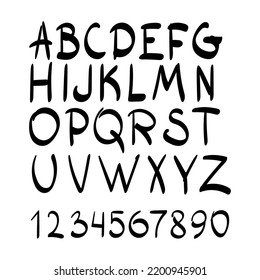 Graphic Font for your design. Hand drawn calligraphy lettering alphabet. Stylish letters with in figures. Vector illustration.