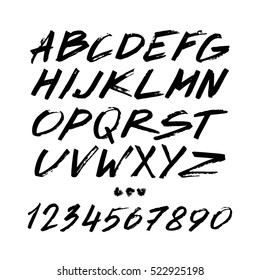 Graphic Font for your design. Hand drawn calligraphy lettering alphabet. Stylish letters with in figures. Vector illustration.