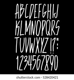 Graphic Font for your design. Hand drawn calligraphy lettering alphabet. Stylish letters with in figures. Vector illustration.