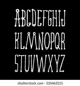 Graphic Font for your design. Hand drawn calligraphy lettering alphabet. Stylish letters with in figures. Vector illustration.