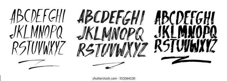 Graphic Font for your design. Hand drawn calligraphy lettering alphabet. Stylish letters with in figures. Vector illustration.