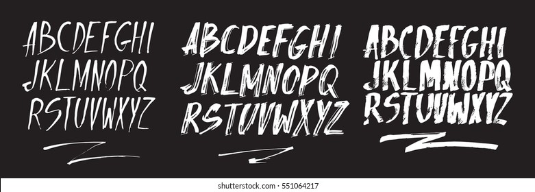 Graphic Font for your design. Hand drawn calligraphy lettering alphabet. Stylish letters with in figures. Vector illustration.