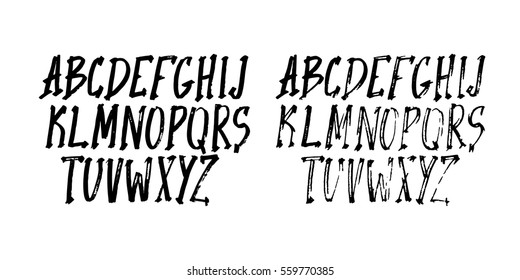 Graphic Font for your design. Hand drawn calligraphy lettering alphabet. Stylish letters with in figures. Vector illustration.