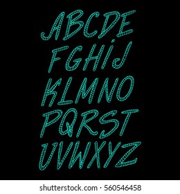 Graphic Font for your design. Hand drawn calligraphy lettering alphabet. Stylish letters with in figures. Vector illustration.