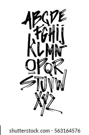 Fuente gráfica para su diseño. Alfabeto con letras caligráficas dibujadas a mano. Cartas elegantes con figuras. Ilustración vectorial.