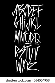 Graphic Font for your design. Hand drawn calligraphy lettering alphabet. Stylish letters with in figures. Vector illustration.