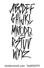Graphic Font for your design. Hand drawn calligraphy lettering alphabet. Stylish letters with in figures. Vector illustration.
