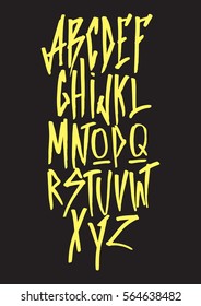 Graphic Font for your design. Hand drawn calligraphy lettering alphabet. Stylish letters with in figures. Vector illustration.