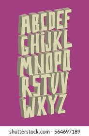 Graphic Font for your design. Hand drawn calligraphy lettering alphabet. Stylish letters with in figures. Vector illustration. 3d effect