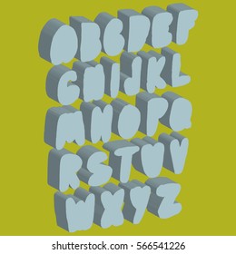 Graphic Font for your design. Hand drawn calligraphy lettering alphabet. Stylish letters with in figures. Vector illustration. 3d effect