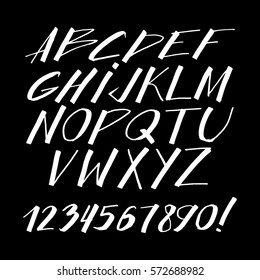 Graphic Font for your design. Hand drawn calligraphy lettering alphabet. Stylish letters with in figures. Vector illustration.