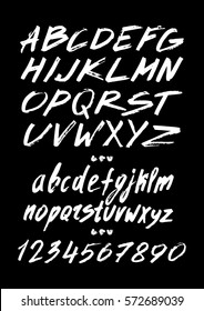 Graphic Font for your design. Hand drawn calligraphy lettering alphabet. Stylish letters with in figures. Vector illustration.