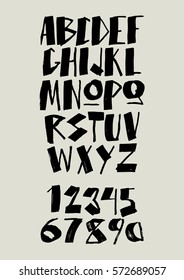 Graphic Font for your design. Hand drawn calligraphy lettering alphabet. Stylish letters with in figures. Vector illustration.