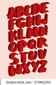 Graphic Font for your design. Hand drawn calligraphy lettering alphabet. Stylish letters with in figures. Vector illustration. 3d effect