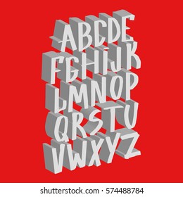 Graphic Font for your design. Hand drawn calligraphy lettering alphabet. Stylish letters with in figures. Vector illustration. 3d effect