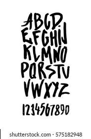 Graphic Font for your design. Hand drawn calligraphy lettering alphabet. Stylish letters with in figures. Vector illustration.