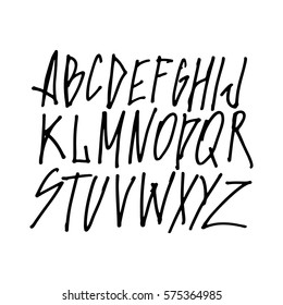 Graphic Font for your design. Hand drawn calligraphy lettering alphabet. Stylish letters with in figures. Vector illustration.