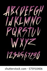 Graphic Font for your design. Hand drawn calligraphy lettering alphabet. Stylish letters with in figures. Vector illustration.