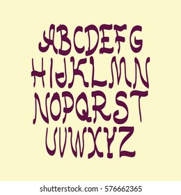 Graphic Font for your design. Hand drawn calligraphy lettering alphabet. Stylish letters with in figures. Vector illustration.