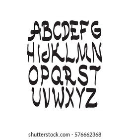 Graphic Font for your design. Hand drawn calligraphy lettering alphabet. Stylish letters with in figures. Vector illustration.