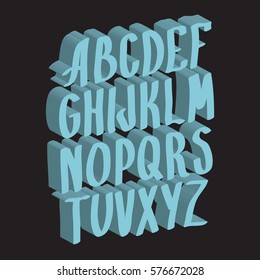 Graphic Font for your design. Hand drawn calligraphy lettering alphabet. Stylish letters with in figures. Vector illustration. 3d effect