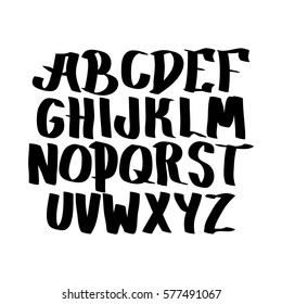 Graphic Font for your design. Hand drawn calligraphy lettering alphabet. Stylish letters with in figures. Vector illustration.
