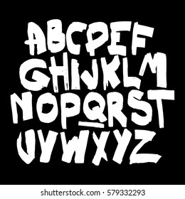 Graphic Font for your design. Hand drawn calligraphy lettering alphabet. Stylish letters with in figures. Vector illustration.