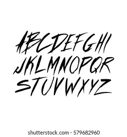 Graphic Font for your design. Hand drawn calligraphy lettering alphabet. Stylish letters with in figures. Vector illustration.