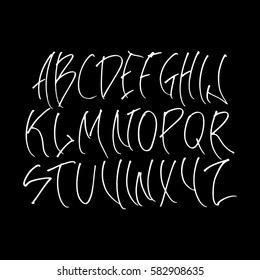 Graphic Font for your design. Hand drawn calligraphy lettering alphabet. Stylish letters with in figures. Vector illustration.