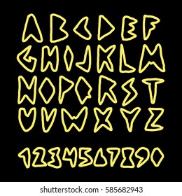 Graphic Font for your design. Hand drawn calligraphy lettering alphabet. Stylish letters with in figures. Vector illustration.